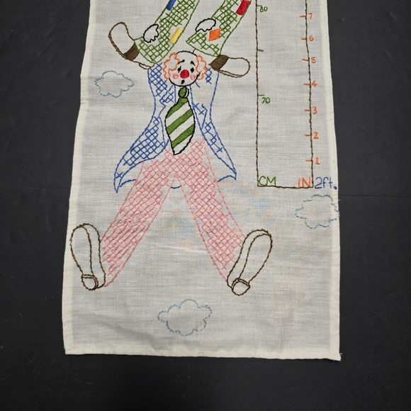 Hand Embroidered Colorful Clown Kids Growth Chart Wall Hanging 4ft Nursery - Picture 3 of 9